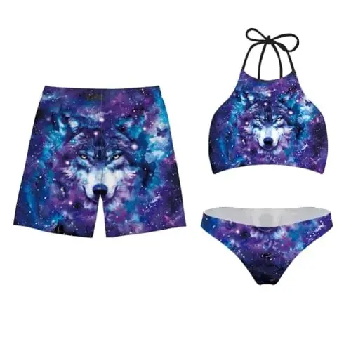 KEIAHUAN Couples Matching Swimsuit Summer Swimwear Women 2 Piece Bikini Set Men Trunk - 1