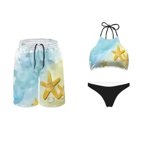 KEIAHUAN Couples Matching Swimsuit Summer Swimwear Women 2 Piece Bikini Set Men Trunk - 1