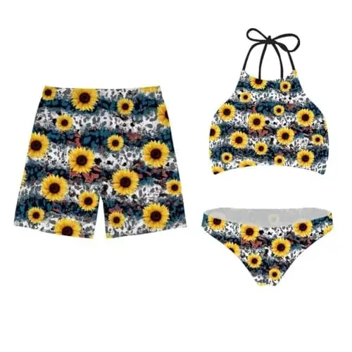 KEIAHUAN Couples Matching Swimsuit Summer Swimwear Women 2 Piece Bikini Set Men Trunk - 1