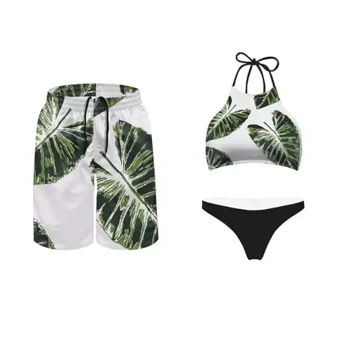 KEIAHUAN Couples Matching Swimsuit Summer Swimwear Women 2 Piece Bikini Set Men Trunk - 1