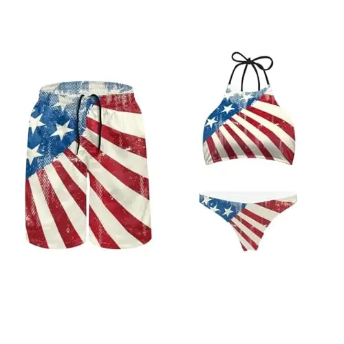 KEIAHUAN Couples Matching Swimsuit Summer Swimwear Women 2 Piece Bikini Set Men Trunk - 1