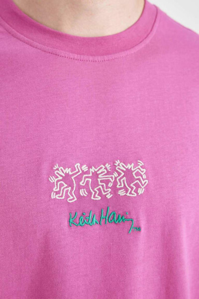 Keith Haring Regular Fit Bisiklet Yaka Kısa Kollu Tişört Mor - 5