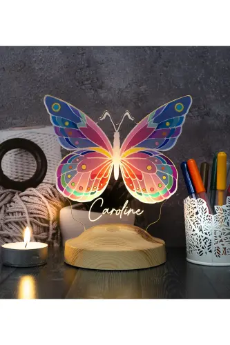 Kelebek Motifli Renkli Led Lamba, Kelebek Desenli Genç Kız Doğum Günü Hediyesi, Çocuk Odası Lambası - 1