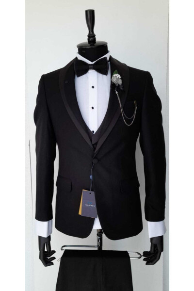 Kelin uchun qora Slim Fit kostyum, jiletli - VAKAMEN (1)