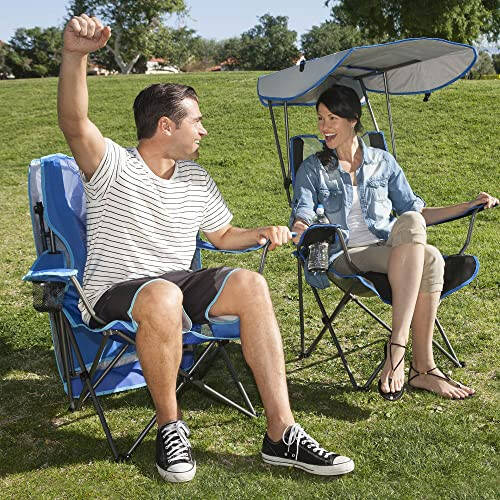 Kelsyus Original Foldable Canopy Chair for Camping, Tailgates, and Outdoor Events, Grey/Light Blue - 11