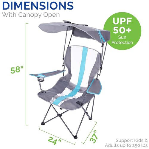 Kelsyus Original Foldable Canopy Chair for Camping, Tailgates, and Outdoor Events, Grey/Light Blue - 12