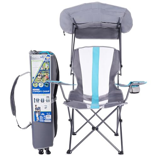 Kelsyus Original Foldable Canopy Chair for Camping, Tailgates, and Outdoor Events, Grey/Light Blue - 4