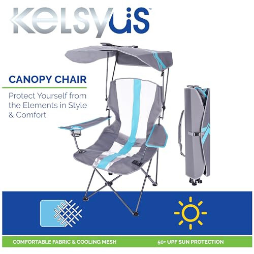 Kelsyus Original Foldable Canopy Chair for Camping, Tailgates, and Outdoor Events, Grey/Light Blue - 9