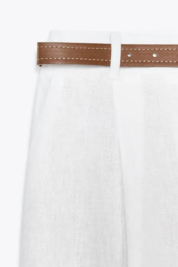 KEMERLİ DÜZ KETEN PANTOLON-Kirli-beyaz - 6