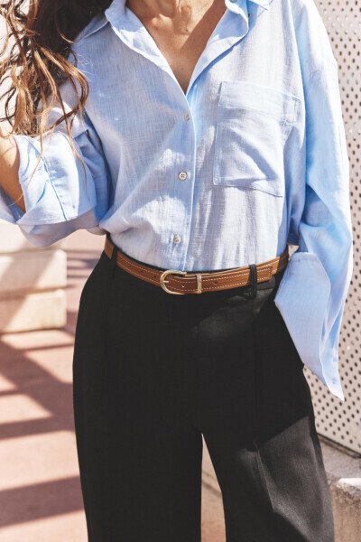 КЕМЕРЛİ DÜZ KETЕН PANTOLON-Siyah - MODAZONE (1)