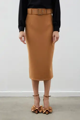 Kemerli Kalem Etek - Camel-CAMEL - 3