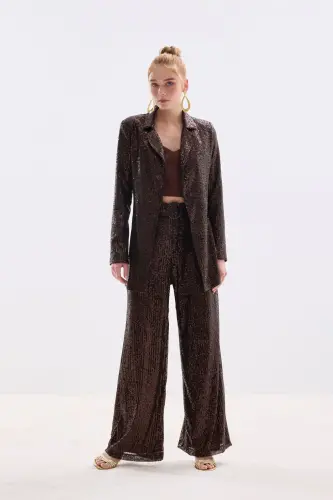 Kemerli Payet Pantolon - Kahve-Kahve - 4