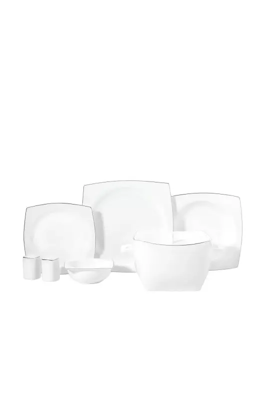 Bone Collection 60 Parça Kare Yemek Takımı Platin A8458 - 1