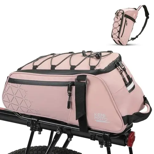KEMIMOTO Rear Bike Rack Bag - 8L PVC Water Resistant Ebike Bags for Bicycle Rear Rack, Bicycle Trunk Pannier for Commuter Travel Shopping and Cycling (Pink) - KEMIMOTO