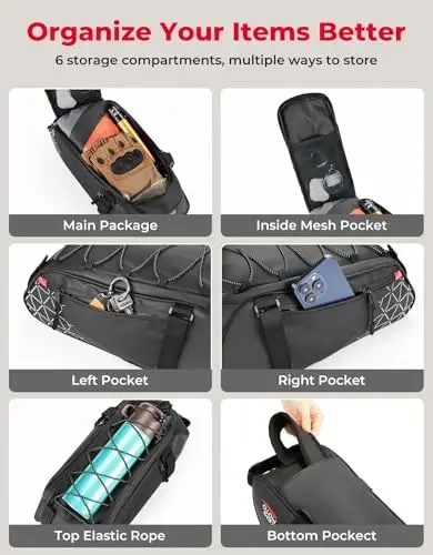 KEMIMOTO Rear Bike Rack Bag - 8L PVC Water Resistant Ebike Bags for Bicycle Rear Rack, Bicycle Trunk Pannier for Commuter Travel Shopping and Cycling (Black) - 4