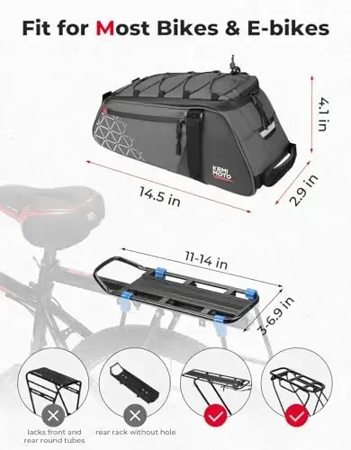 KEMIMOTO Bike Bag Rear Rack Bag Bicycle Trunk Bag, PVC Waterproof Bicycle Pannier Bike Saddle Bag for Universal Road Mountain Bike, 8L Bag for Grocery Shopping Commuter Cycling, Grey - KEMIMOTO