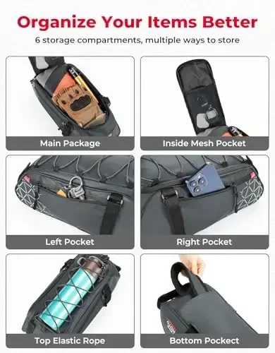 KEMIMOTO Bike Bag Rear Rack Bag Bicycle Trunk Bag, PVC Waterproof Bicycle Pannier Bike Saddle Bag for Universal Road Mountain Bike, 8L Bag for Grocery Shopping Commuter Cycling, Grey - 6