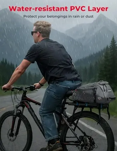 KEMIMOTO Bike Bag Rear Rack Bag Bicycle Trunk Bag, PVC Waterproof Bicycle Pannier Bike Saddle Bag for Universal Road Mountain Bike, 8L Bag for Grocery Shopping Commuter Cycling, Grey - 5