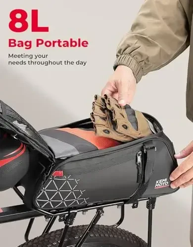 KEMIMOTO Orqa Velosiped Bagaji - 8L PVC Suvga Chidamli Ebike Sumkalar Velosiped Orqa Bagaji uchun, Velosiped Trunk Pannier Qatnovchi Sayohat Xarid va Velosipedda Sayr Qilish uchun (Qora) - 10