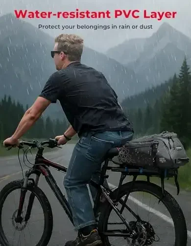 KEMIMOTO Orqa Velosiped Bagaji - 8L PVC Suvga Chidamli Ebike Sumkalar Velosiped Orqa Bagaji uchun, Velosiped Trunk Pannier Qatnovchi Sayohat Xarid va Velosipedda Sayr Qilish uchun (Qora) - 5