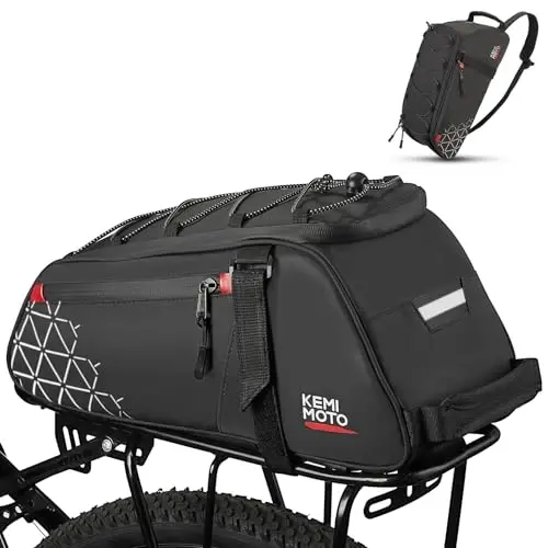 KEMIMOTO Orqa Velosiped Bagaji - 8L PVC Suvga Chidamli Ebike Sumkalar Velosiped Orqa Bagaji uchun, Velosiped Trunk Pannier Qatnovchi Sayohat Xarid va Velosipedda Sayr Qilish uchun (Qora) - 1