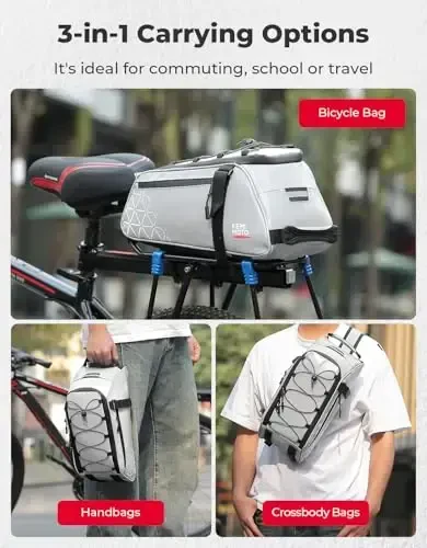 KEMIMOTO Rear Bike Rack Bag, 8L Full Reflective PVC Water Resistant Bicycle Trunk for Road and Mountain Bikes, Ebike Rack Bag with Side Pockets for Cycling Travel Commute - 5