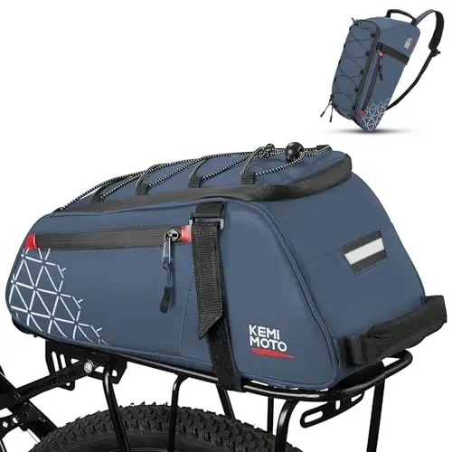 KEMIMOTO Rear Bike Rack Bag - 8L PVC Water Resistant Ebike Bags for Bicycle Rear Rack, Bicycle Trunk Pannier for Commuter Travel Shopping and Cycling (Blue) - KEMIMOTO