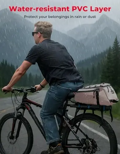 KEMIMOTO Velosiped orqa yukxalta sumkasi - 8L PVC suv o'tkazmaydigan Ebike sumkalari velosiped orqa yukxaltasi uchun, qatnov, sayohat, xarid va velosipedda sayr qilish uchun velosiped yukxalta paneri (pushti) - 4