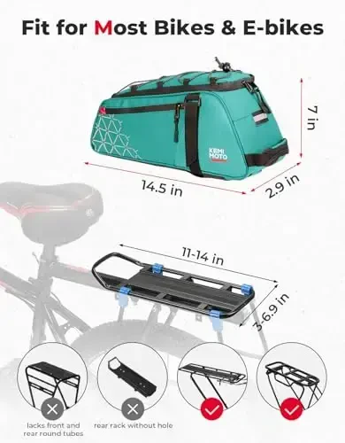 KEMIMOTO Velosiped orqa yukxalta sumkasi - 8L PVC suv o'tkazmaydigan Ebike sumkalari velosiped orqa yukxonasi uchun, ishga qatnash, sayohat, xarid va velosipedda sayr qilish uchun velosiped yukxalta paneri (Yashil) - 7