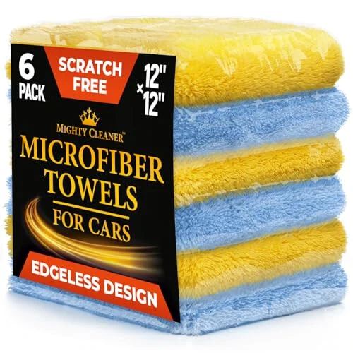 Edgeless Microfiber Towels for Cars – 6pk (12”x12”) - 540 GSM - Super Soft Detailing & Buffing – Scratch-Free & Absorbent Microfiber Cleaning Cloths for Car Polishing - 6