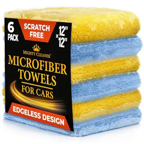 Edgeless Microfiber Towels for Cars – 6pk (12”x12”) - 540 GSM - Super Soft Detailing & Buffing – Scratch-Free & Absorbent Microfiber Cleaning Cloths for Car Polishing - 6