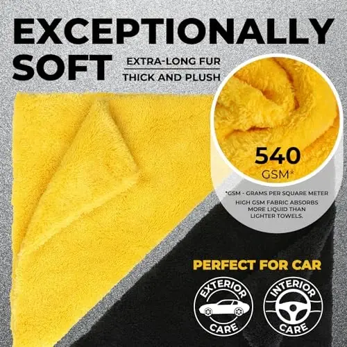 Edgeless Microfiber Towels for Cars – 6pk (12”x12”) - 540 GSM - Super Soft Detailing & Buffing – Scratch-Free & Absorbent Microfiber Cleaning Cloths for Car Polishing - 2