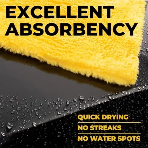 Edgeless Microfiber Towels for Cars – 6pk (12”x12”) - 540 GSM - Super Soft Detailing & Buffing – Scratch-Free & Absorbent Microfiber Cleaning Cloths for Car Polishing - 3