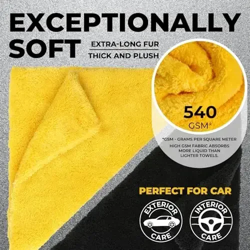 Edgeless Microfiber Towels for Cars – 6pk (12”x12”) - 540 GSM - Super Soft Detailing & Buffing – Scratch-Free & Absorbent Microfiber Cleaning Cloths for Car Polishing - MIGHTY CLEANER (1)
