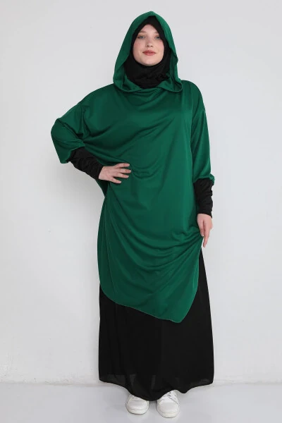 KENDİNDEN TÜRBANLI FERMUARLI KADIN NAMAZ ELBİSESİ-yeşil - KUTAY COLLECTION