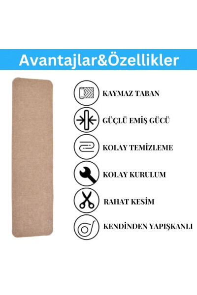 Kendinden Yapışkanlı Merdiven Basamak Halısı Sütlü Kahve (1 ADET) Rip Halı Keçe Kaymaz Halı-Bej - 14