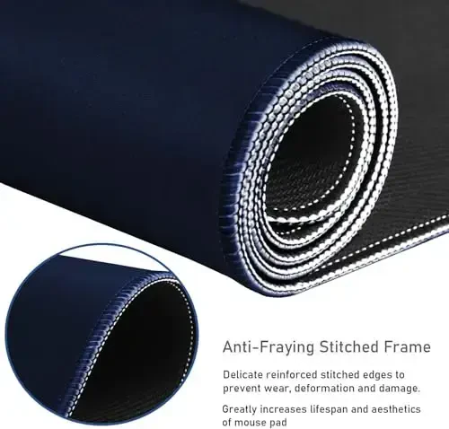 Large Extended Gaming Mouse Pad with Stitched Edges, Durable Non-Slip Natural Rubber Base, Waterproof Computer Keyboard Pad Mat for Esports Pros/Gamer/Desktop/Office/Home - Dark Blue - HSMIENK (1)