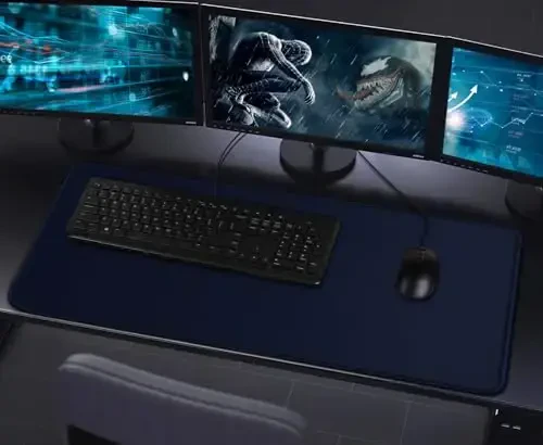 Large Extended Gaming Mouse Pad with Stitched Edges, Durable Non-Slip Natural Rubber Base, Waterproof Computer Keyboard Pad Mat for Esports Pros/Gamer/Desktop/Office/Home - Dark Blue - 7