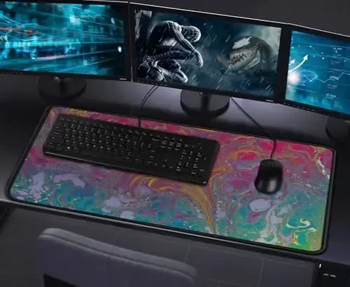 Kengaytirilgan oʻlchamli oʻyin sichqonchasi uchun gilamcha, tikilgan qirralari bilan, chidamli sirpanmaydigan tabiiy kauchuk asos, Esports Pro/Gamer/Desktop/Office/Uy uchun suv oʻtkazmaydigan kompyuter klaviatura gilami - Qizil Yashil - 7