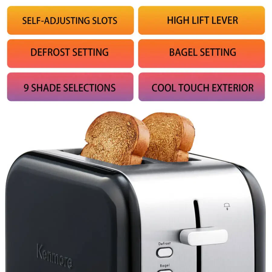 Kenmore 2 bo'lakli toaster, zanglamaydigan po'lat, bagel, bekor qilish, muzdan tushirish, olinadigan uvalok laganda - 3