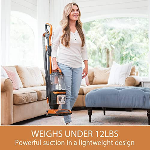 Kenmore DU4080 Featherlite Lift-Up Bagless Upright Vacuum 2-Motor Power Suction Lightweight Carpet Cleaner with HEPA Filter, 2 Cleaning Tools for Pet Hair, Hard Floor, 1.5L, Orange - 5