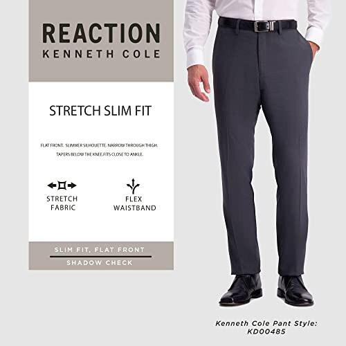 Kenneth Cole REACTION Erkek İnce Kesim Desenli Takım Pantolonu - 4