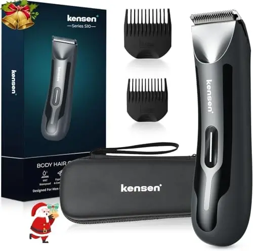 kensen Body Hair Trimmer for Men - Manscape Electric Shavers for Men, Rechargeable Pubic Hair Trimmer with Replaceable Ceramic Blade Head IPX7 Waterproof Wet/Dry Groin Trimmers Ball Shaver (Black) - KENSEN