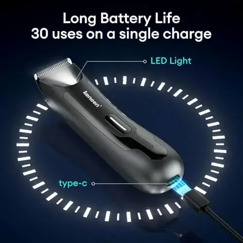 kensen Body Hair Trimmer for Men - Manscape Electric Shavers for Men, Rechargeable Pubic Hair Trimmer with Replaceable Ceramic Blade Head IPX7 Waterproof Wet/Dry Groin Trimmers Ball Shaver (Black) - 6