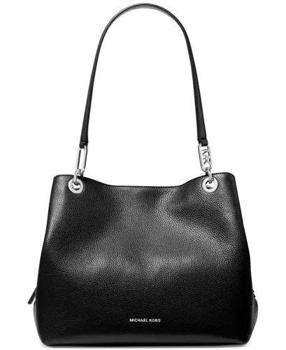 Kensington Large Leather Tote-Black/silver 