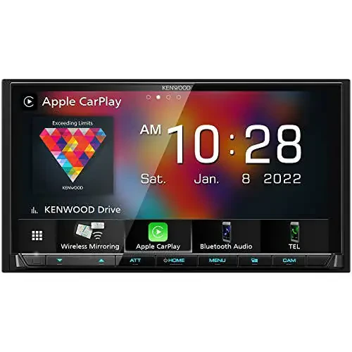 KENWOOD DMX9708S 6.95-дюймовый емкостный сенсорный экран, автомобильная стереосистема, проводной и беспроводной CarPlay и Android Auto, Bluetooth, AM/FM-радио, MP3-плеер, порт USB, Double DIN, 13-полосный эквалайзер, SiriusXM… - 1