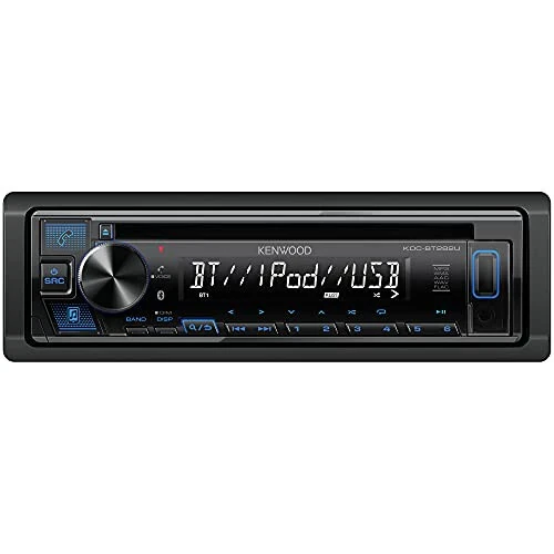 KENWOOD KDC-BT282U CD Car Stereo - Single Din, Bluetooth Audio, USB MP3, FLAC, Aux in, AM FM Radio, Detachable face with White 13-Digit LCD Display and Blue Button Illumination - Kenwood