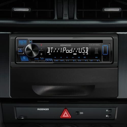 KENWOOD KDC-BT282U CD Car Stereo - Single Din, Bluetooth Audio, USB MP3, FLAC, Aux in, AM FM Radio, Detachable face with White 13-Digit LCD Display and Blue Button Illumination - 4