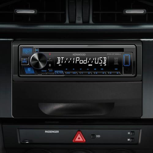KENWOOD KDC-BT282U CD Car Stereo - Single Din, Bluetooth Audio, USB MP3, FLAC, Aux in, AM FM Radio, Detachable face with White 13-Digit LCD Display and Blue Button Illumination - 4