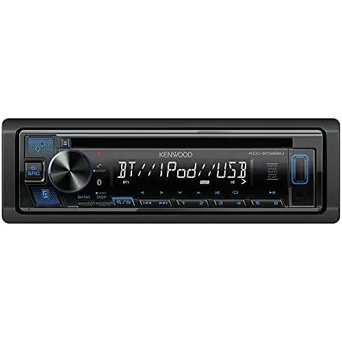 KENWOOD KDC-BT282U CD Car Stereo - Single Din, Bluetooth Audio, USB MP3, FLAC, Aux in, AM FM Radio, Detachable face with White 13-Digit LCD Display and Blue Button Illumination - 1
